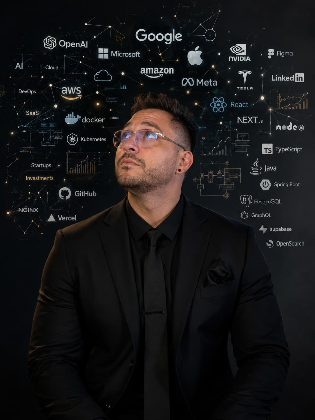 Răzvan Todică in front of a technology constellation
